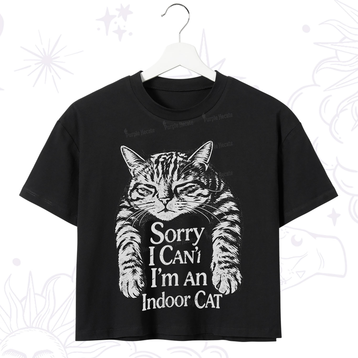 Purplehecate Sorry I Can't Go I'm an Indoor Cat Crop T-Shirt