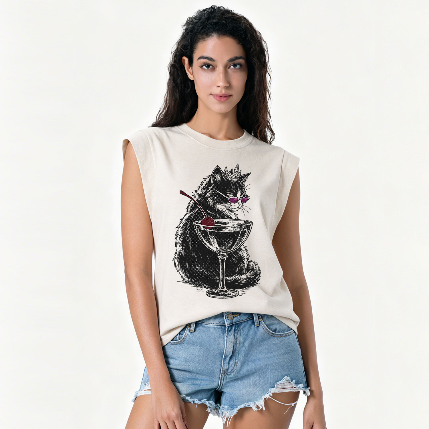 Purplehecate Martini Queen Cat Vintage Washed Tank