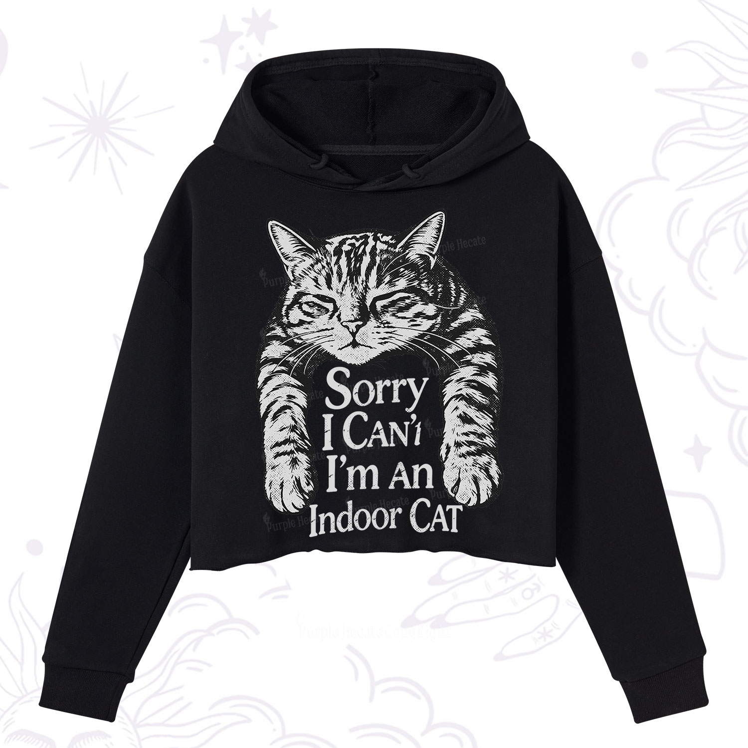 Purplehecate Sorry I Can't Go I'm an Indoor Cat Crop Hoodie