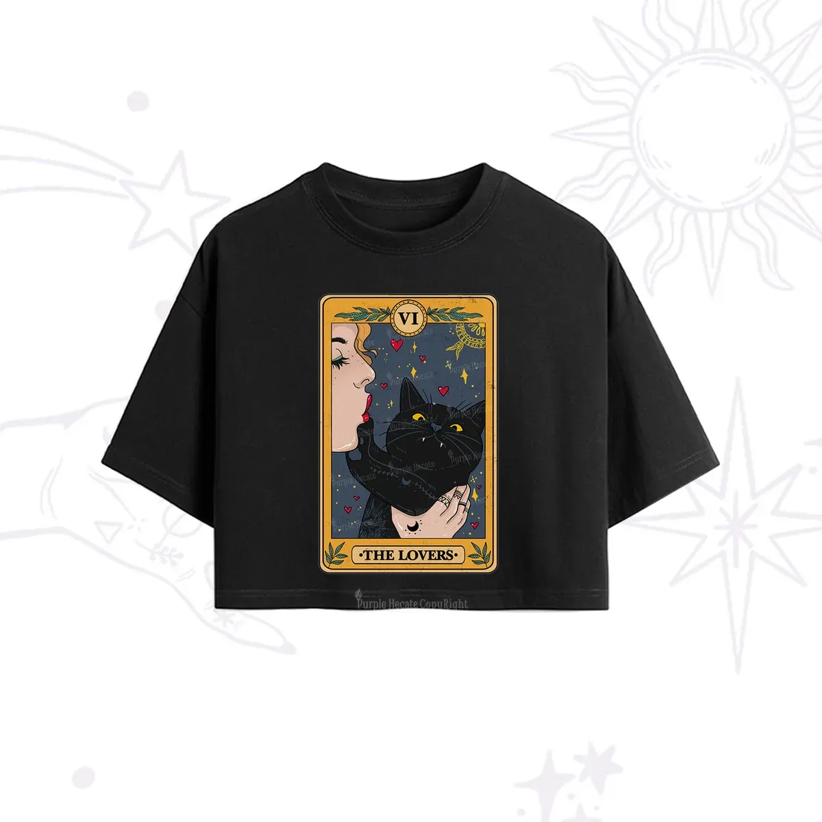 Purplehecate The Lovers Cat Tarot Crop T-Shirt