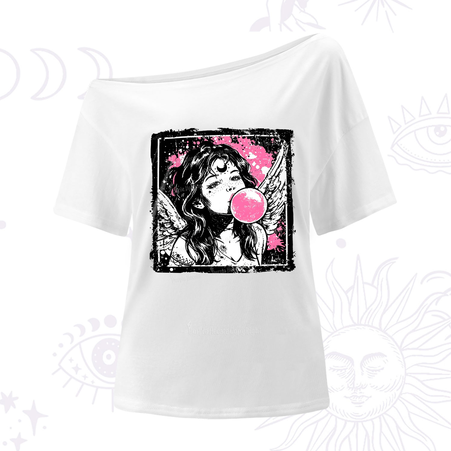 Purplehecate Grunge Angel with Bubblegum One Shoulder T-Shirt