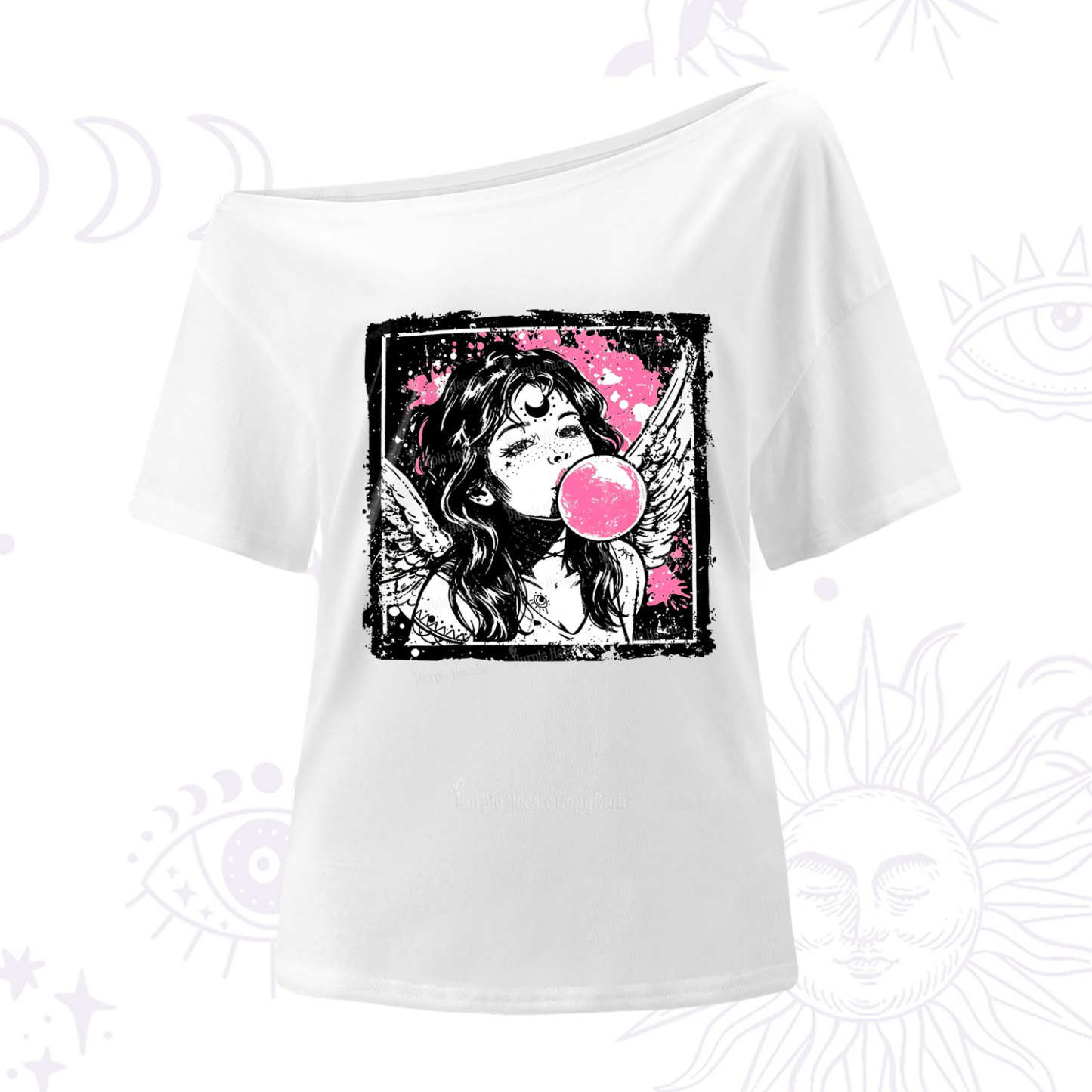 Purplehecate Grunge Angel with Bubblegum One Shoulder T-Shirt