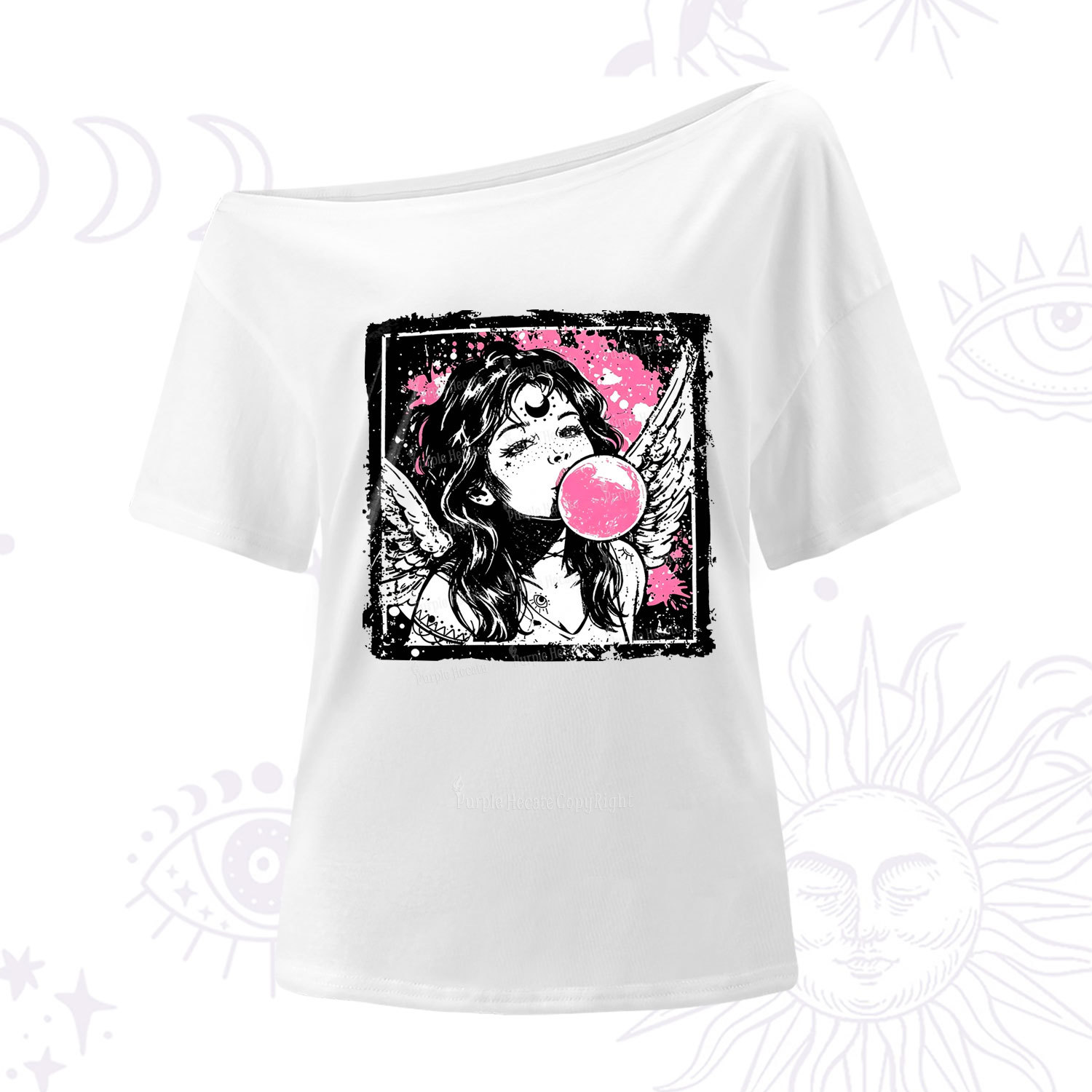 Purplehecate Grunge Angel with Bubblegum One Shoulder T-Shirt