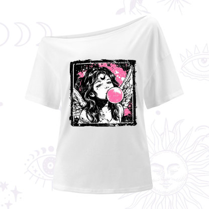 Purplehecate Grunge Angel with Bubblegum One Shoulder T-Shirt