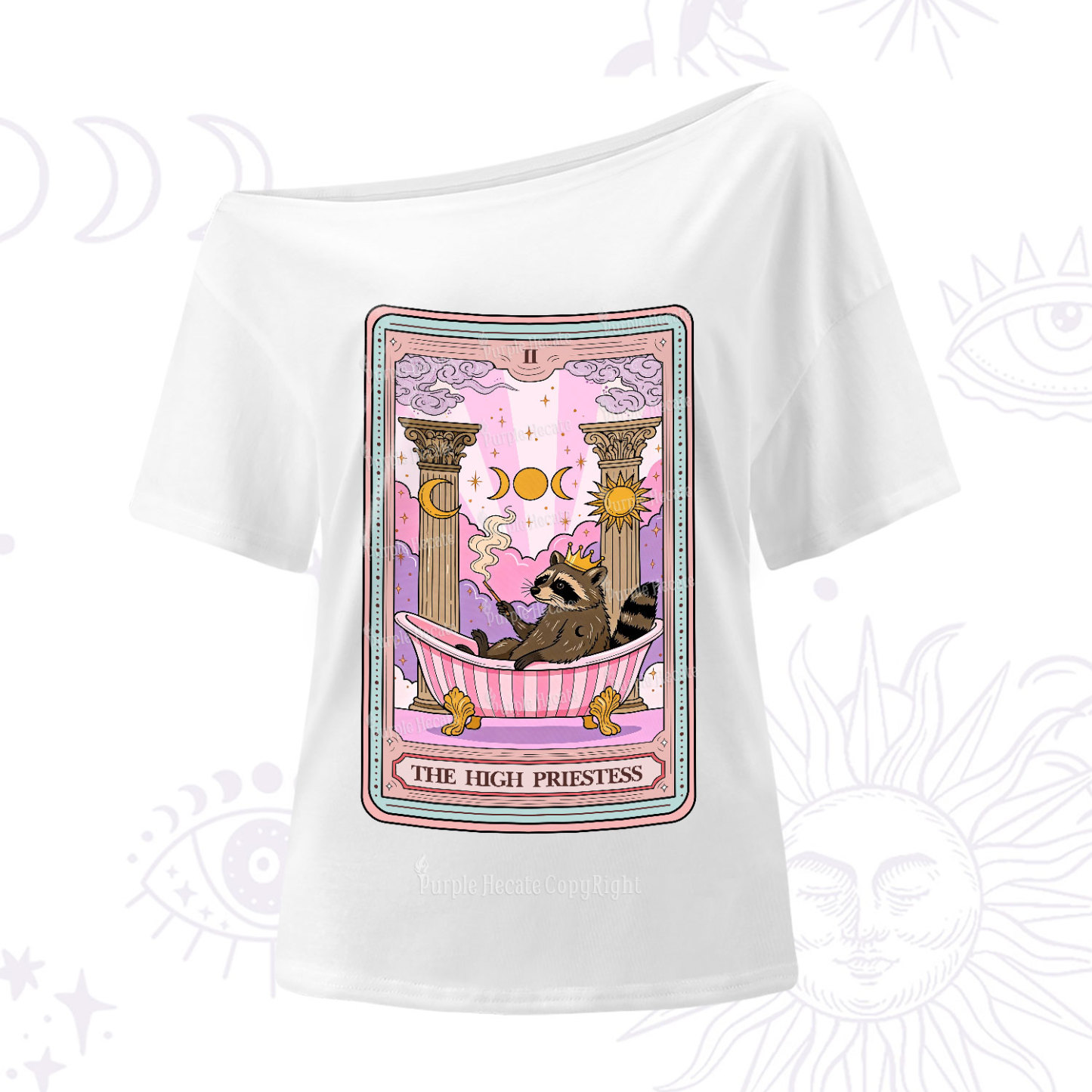 Purplehecate The High Priestess Raccoon Tarot One Shoulder T-Shirt