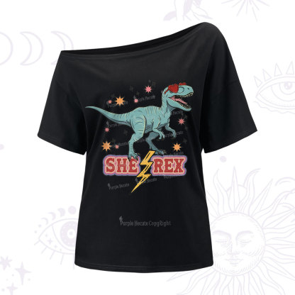 Purplehecate She Rex Dinosaur One Shoulder T-Shirt