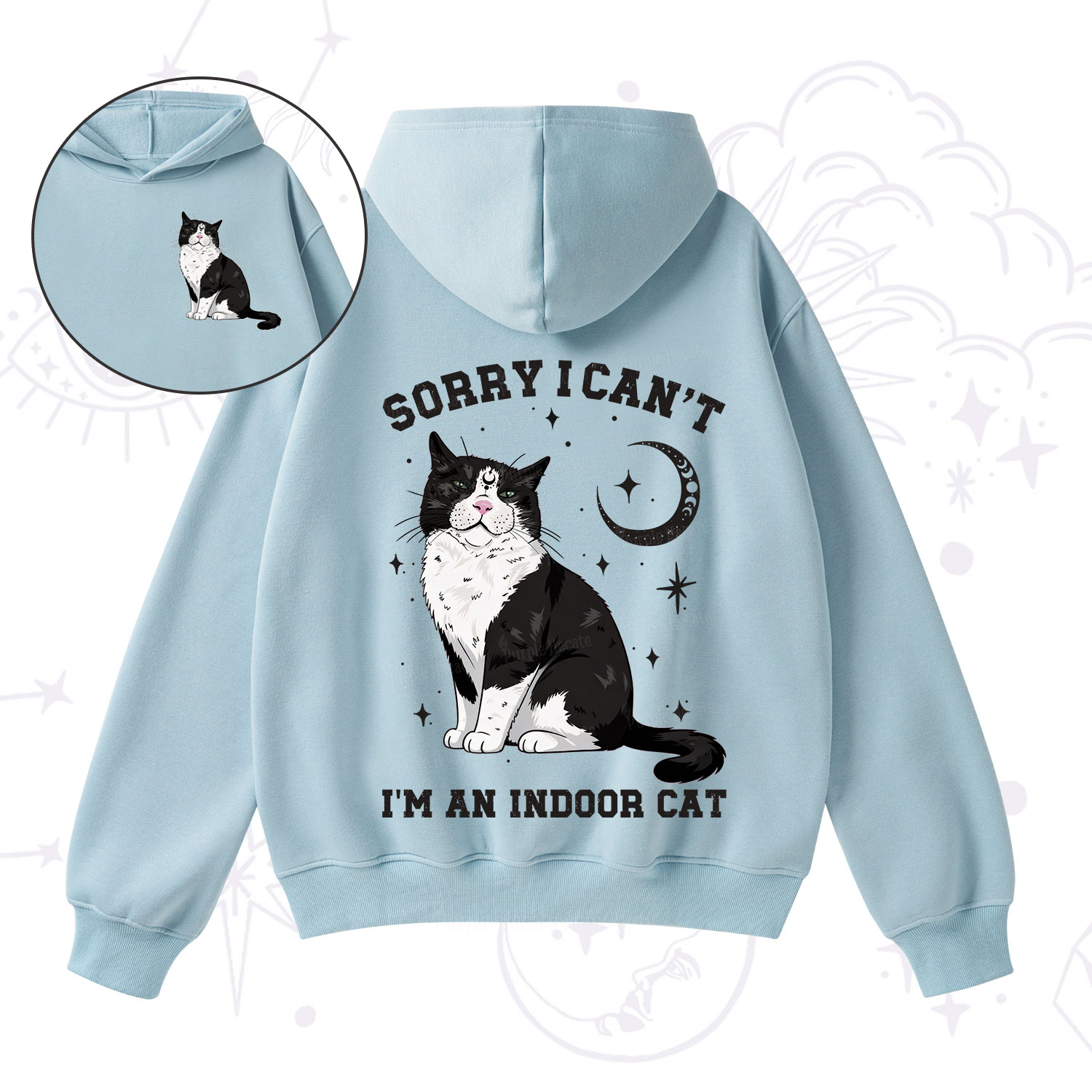 Purplehecate Sorry I Can't Go I'm an Indoor Cat Fleece Hoodie Suit