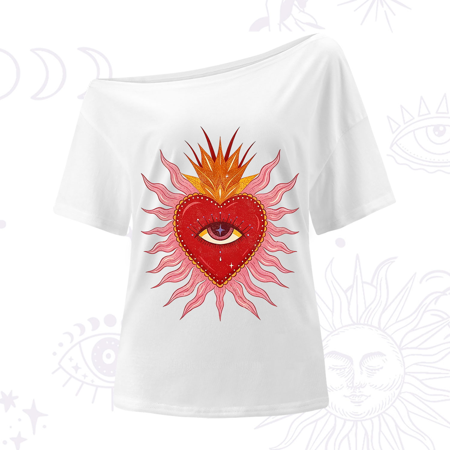 Purplehecate Sacred Flame Heart One Shoulder T-Shirt