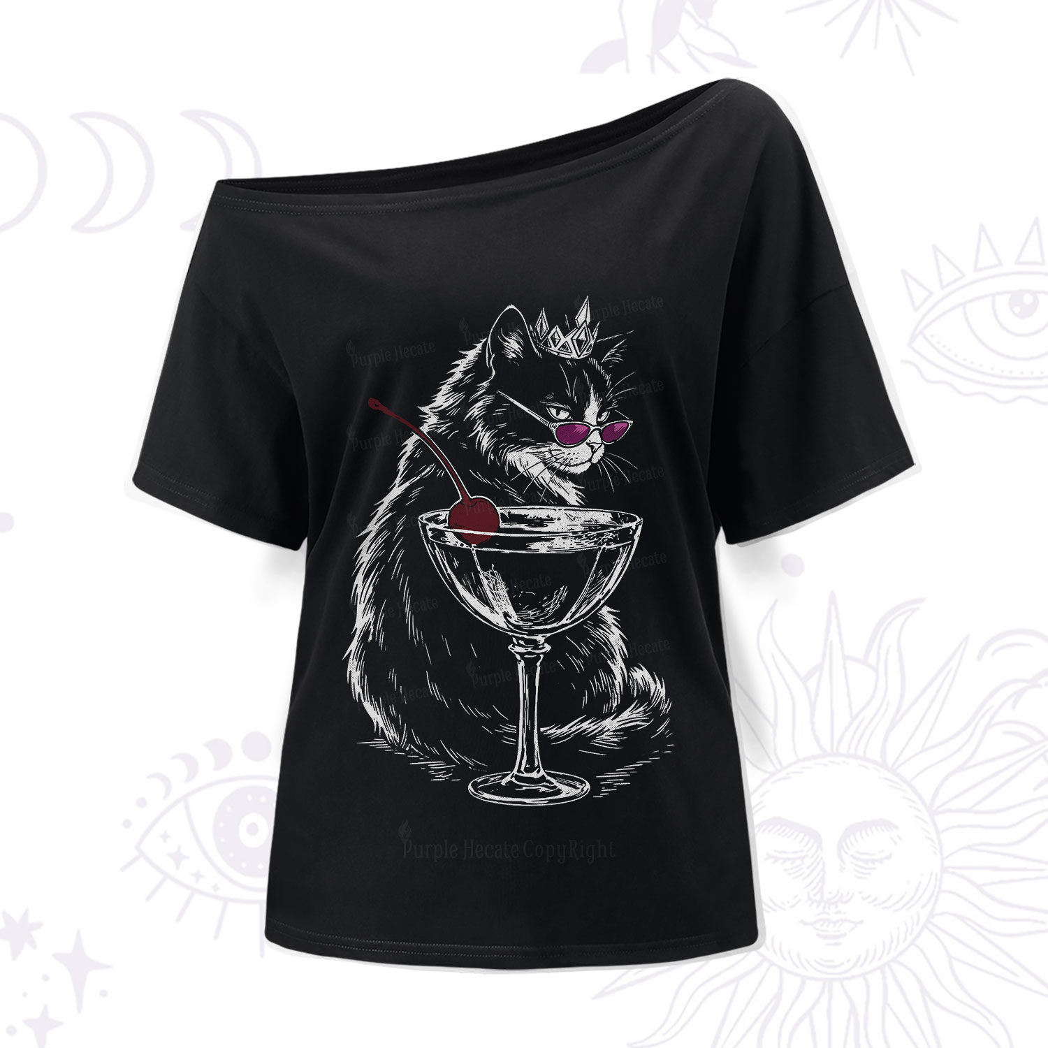 Purplehecate Martini Queen Cat One Shoulder T-Shirt