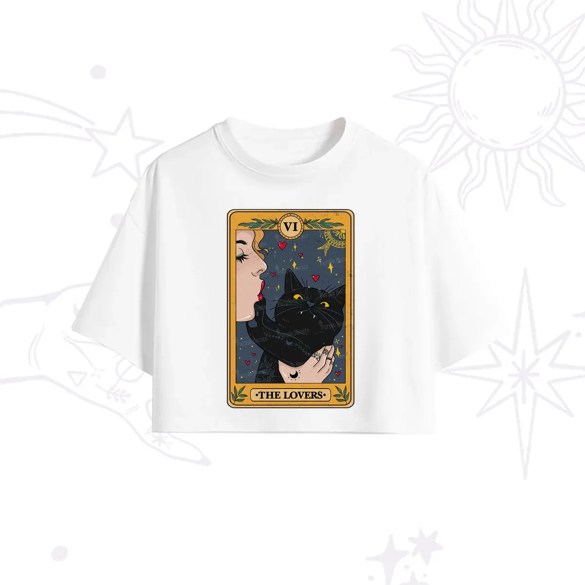 Purplehecate The Lovers Cat Tarot Crop T-Shirt