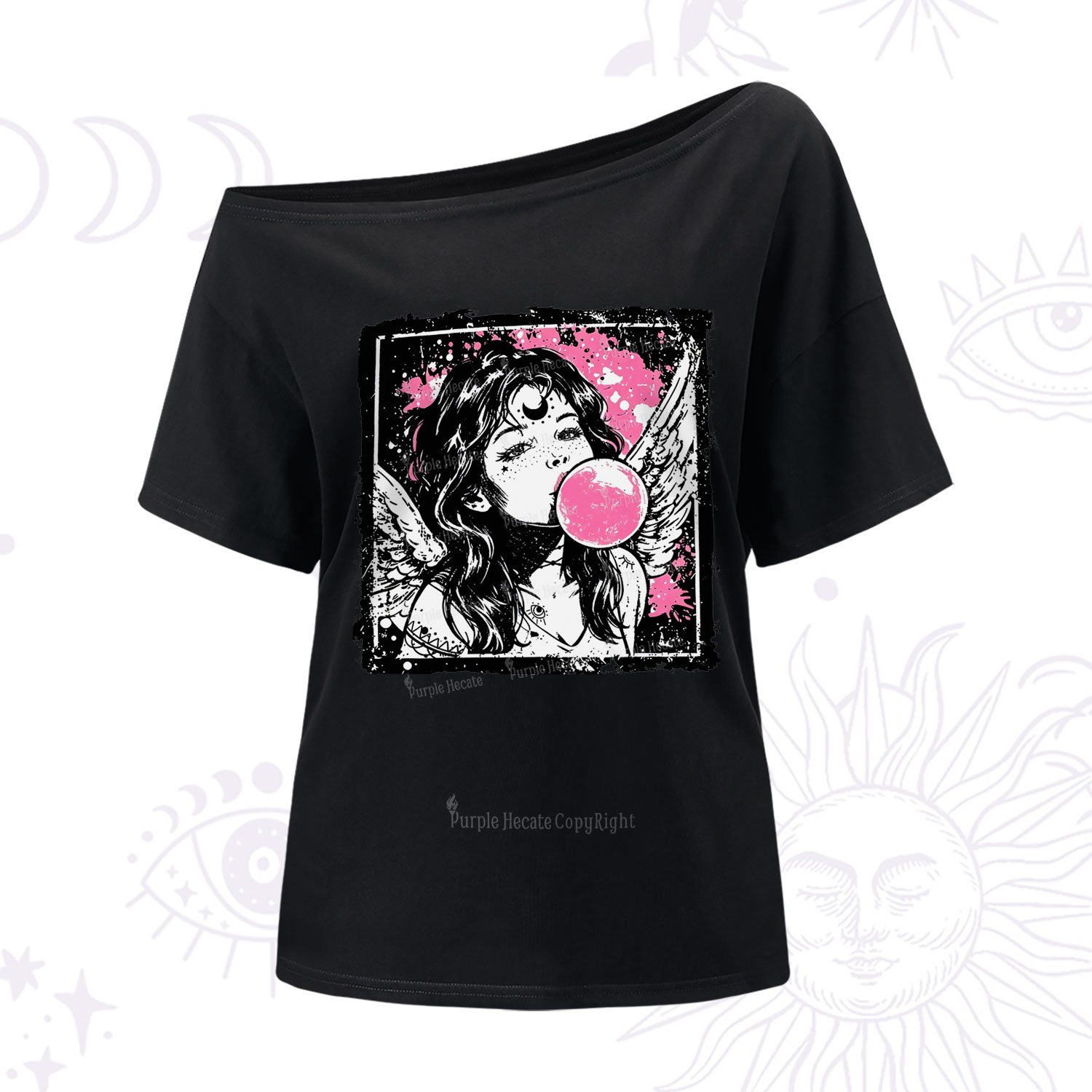 Purplehecate Grunge Angel with Bubblegum One Shoulder T-Shirt
