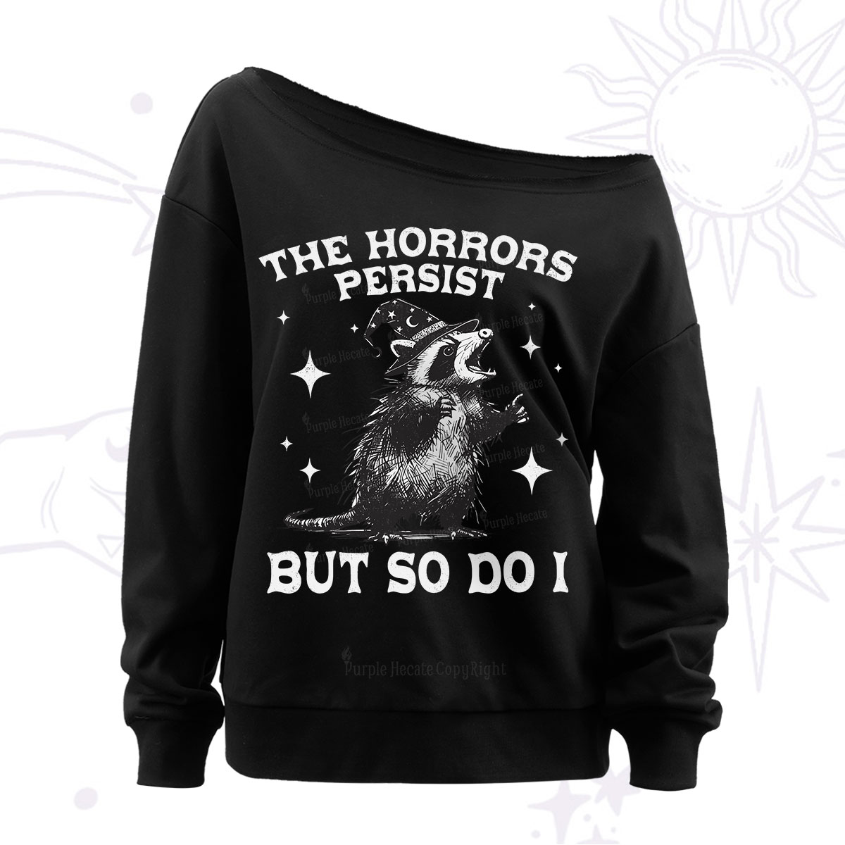 Purplehecate The Horrors Persist But So Do I Off The Shoulder Sweatshirt
