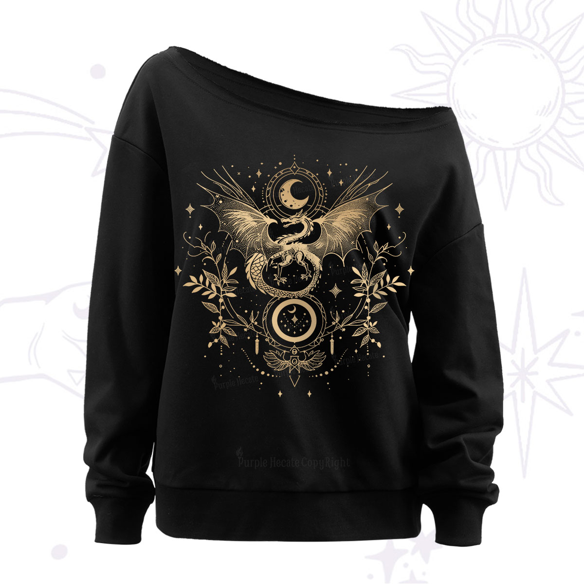 Purplehecate Celestial Dragon Moon Phase Off The Shoulder Sweatshirt