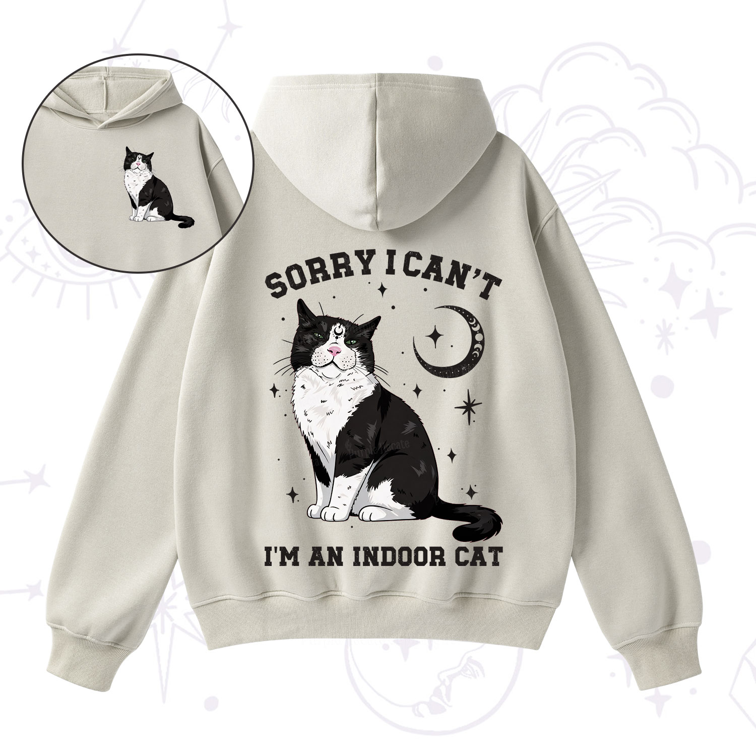 Purplehecate Sorry I Can't Go I'm an Indoor Cat Fleece Hoodie Suit