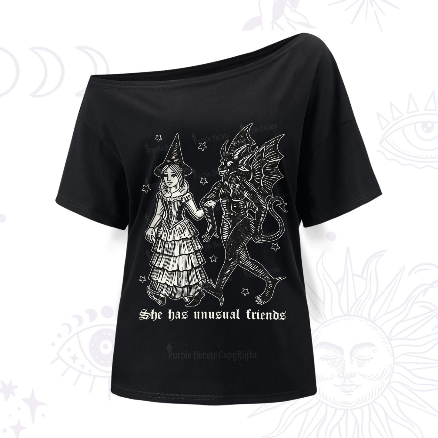 Purplehecate She Has Unusual Friends One Shoulder T-Shir