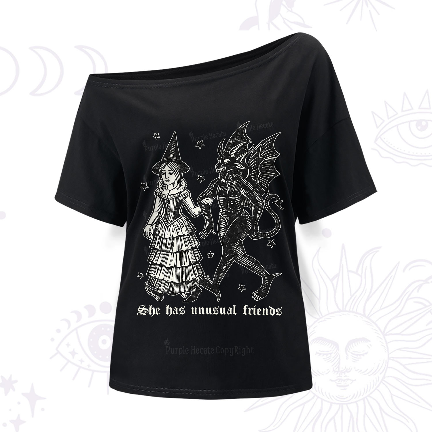 Purplehecate She Has Unusual Friends One Shoulder T-Shir