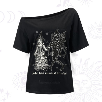 Purplehecate She Has Unusual Friends One Shoulder T-Shirt