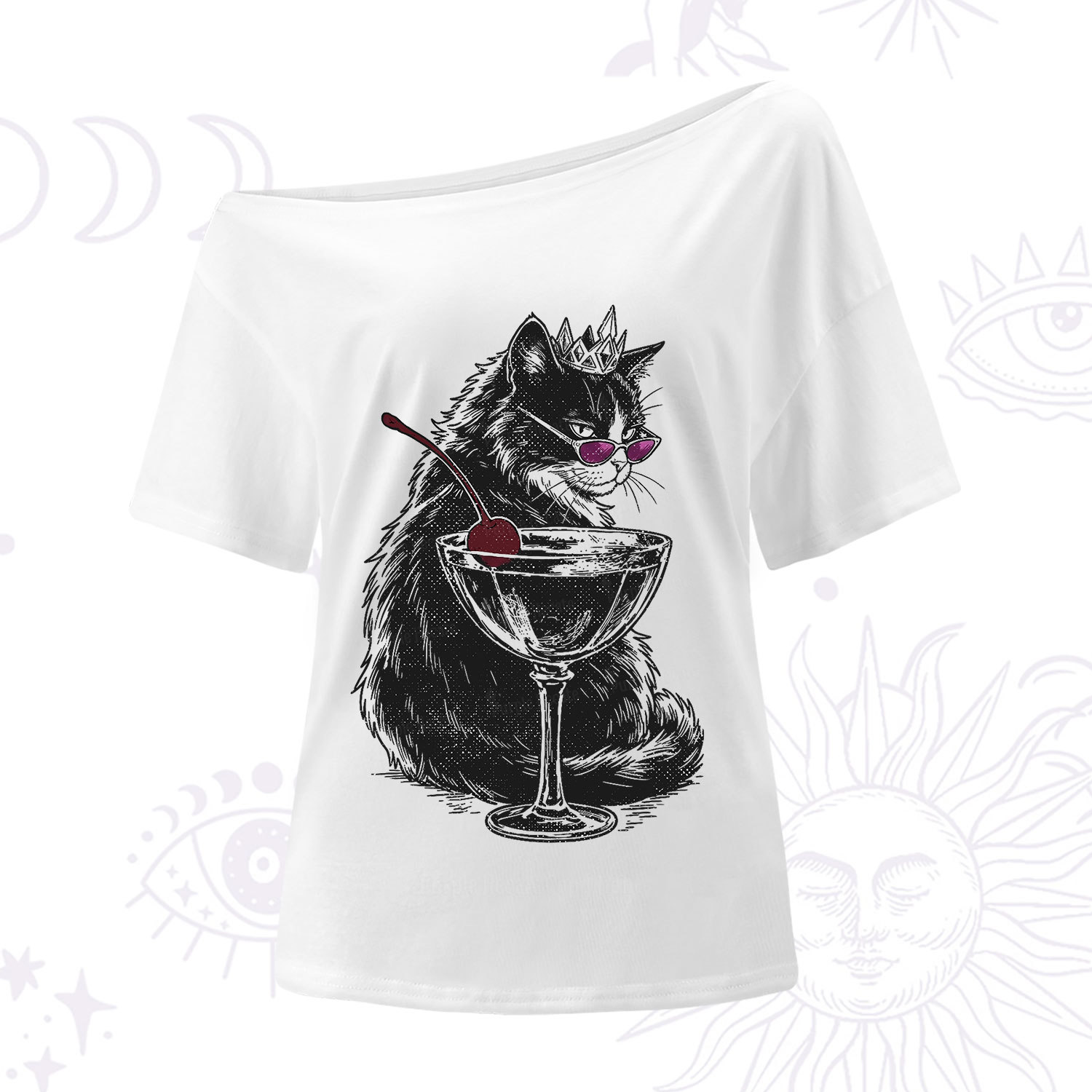 Purplehecate Martini Queen Cat One Shoulder T-Shirt