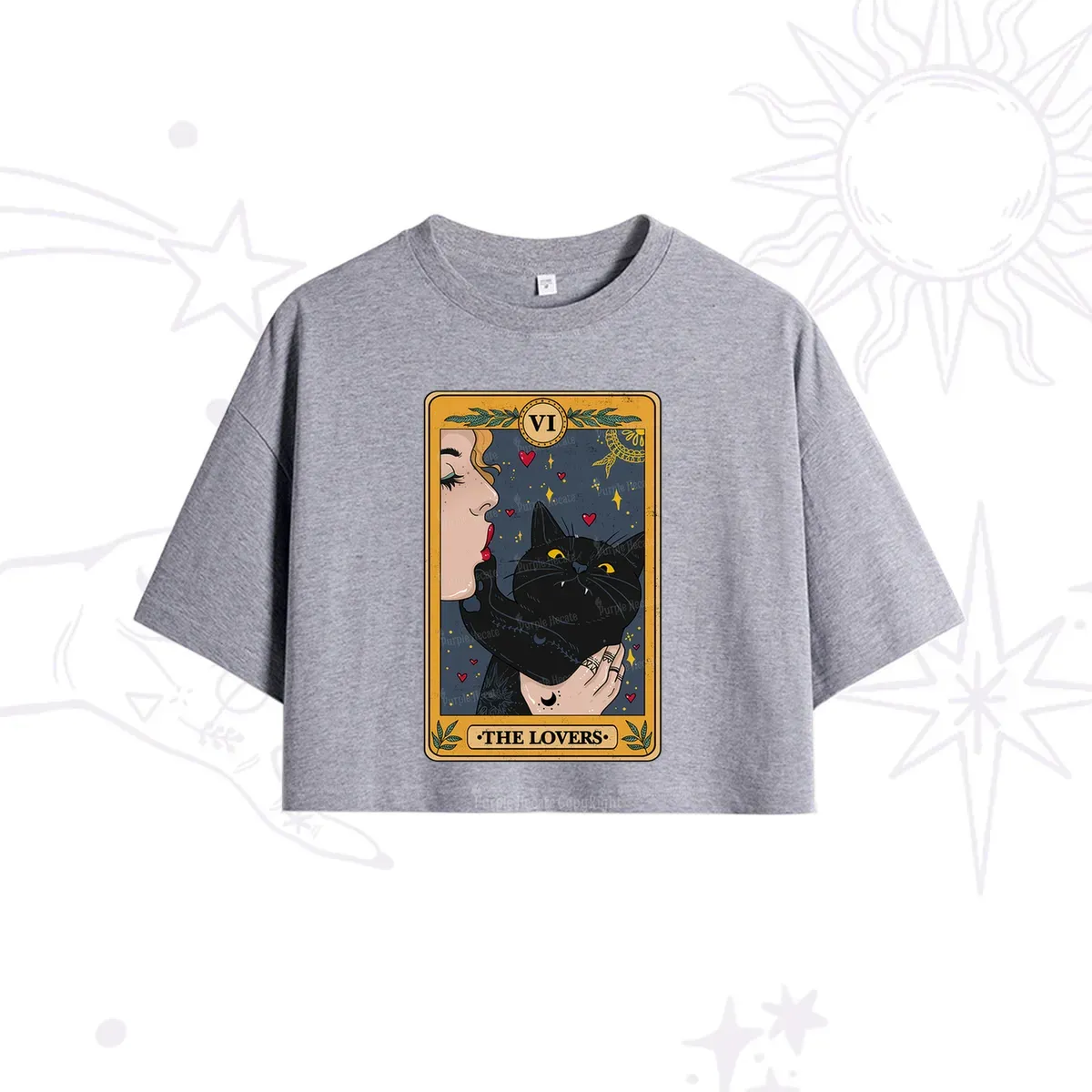 Purplehecate The Lovers Cat Tarot Crop T-Shirt