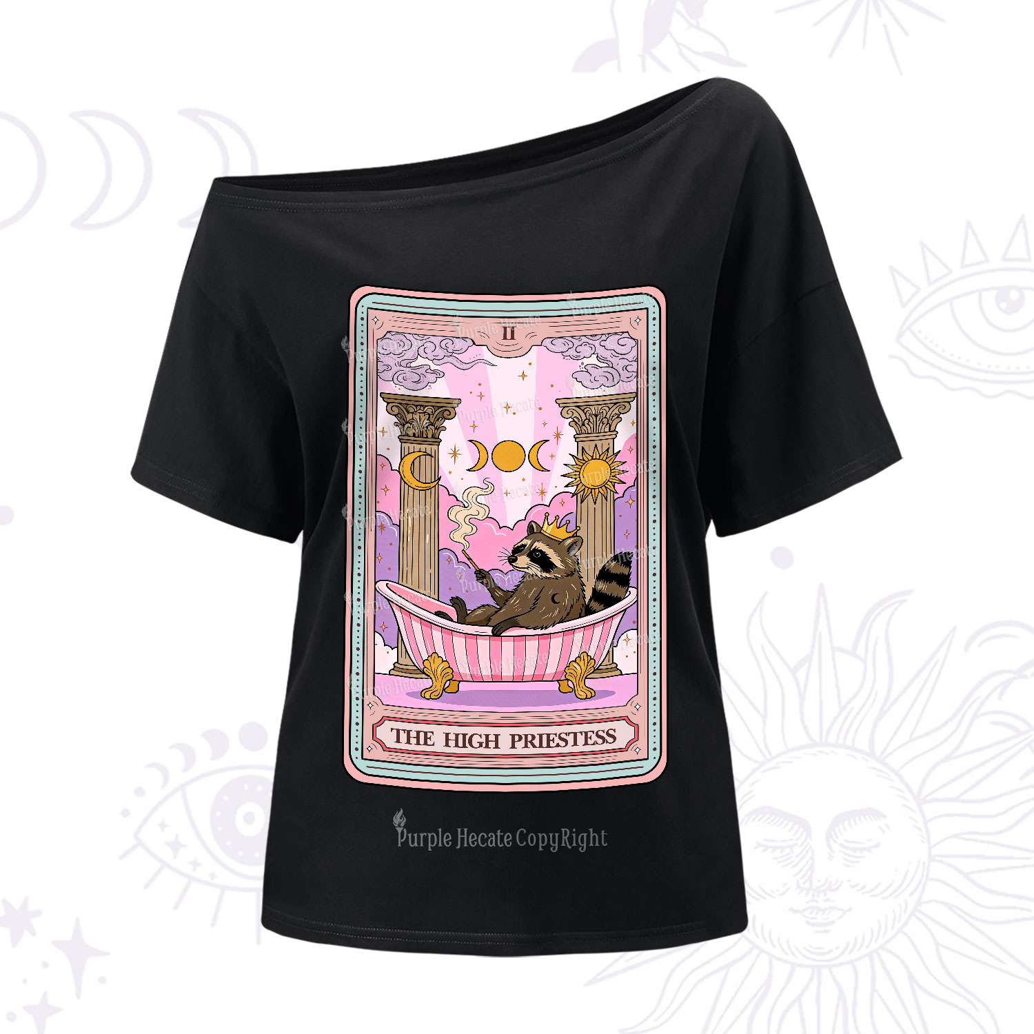 Purplehecate The High Priestess Raccoon Tarot One Shoulder T-Shirt