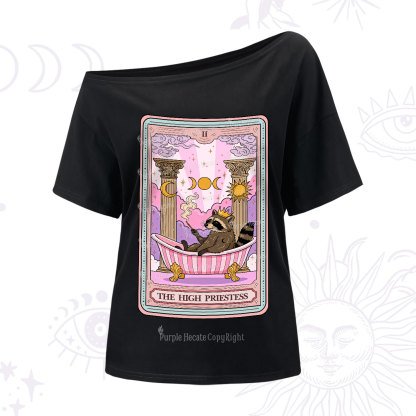 Purplehecate The High Priestess Raccoon Tarot One Shoulder T-Shirt