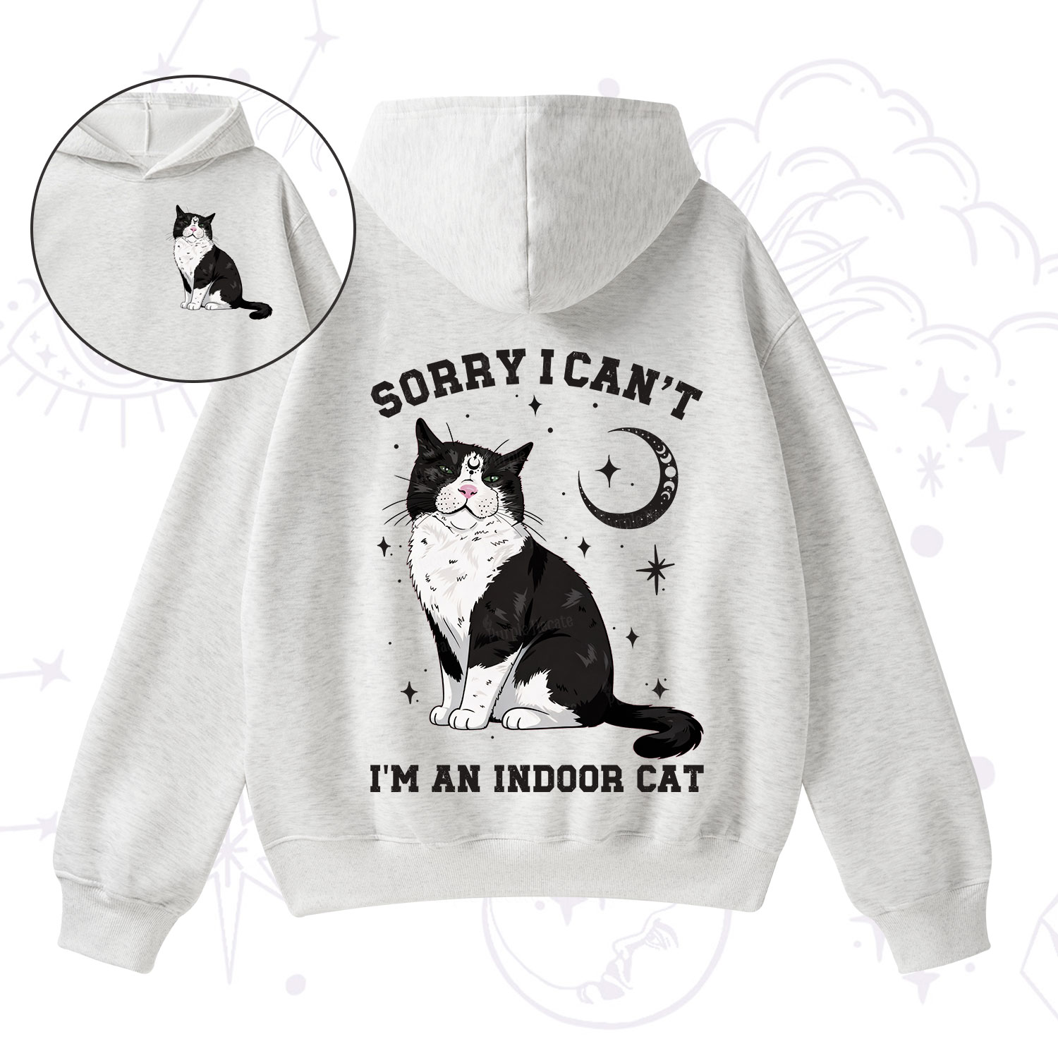 Purplehecate Sorry I Can't Go I'm an Indoor Cat Fleece Hoodie Suit