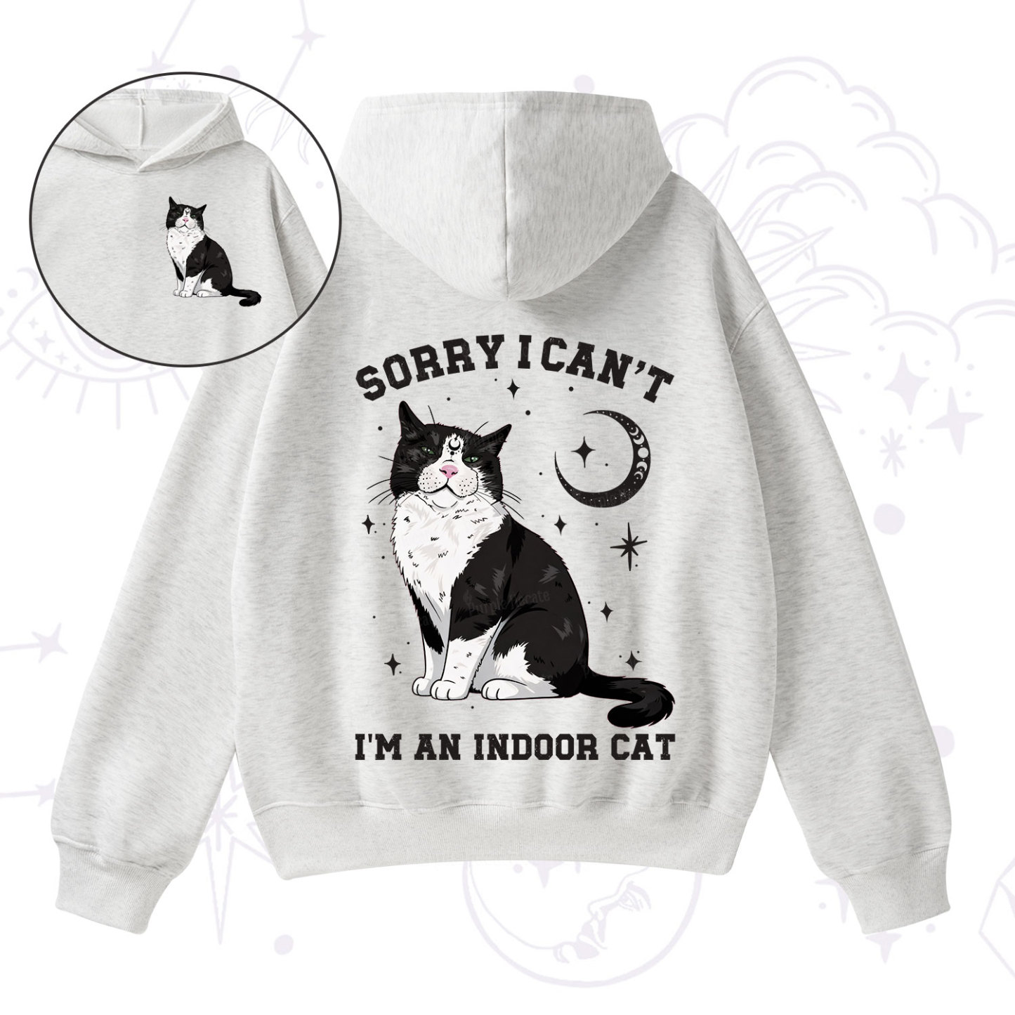 Purplehecate Sorry I Can't Go I'm an Indoor Cat Fleece Hoodie Suit