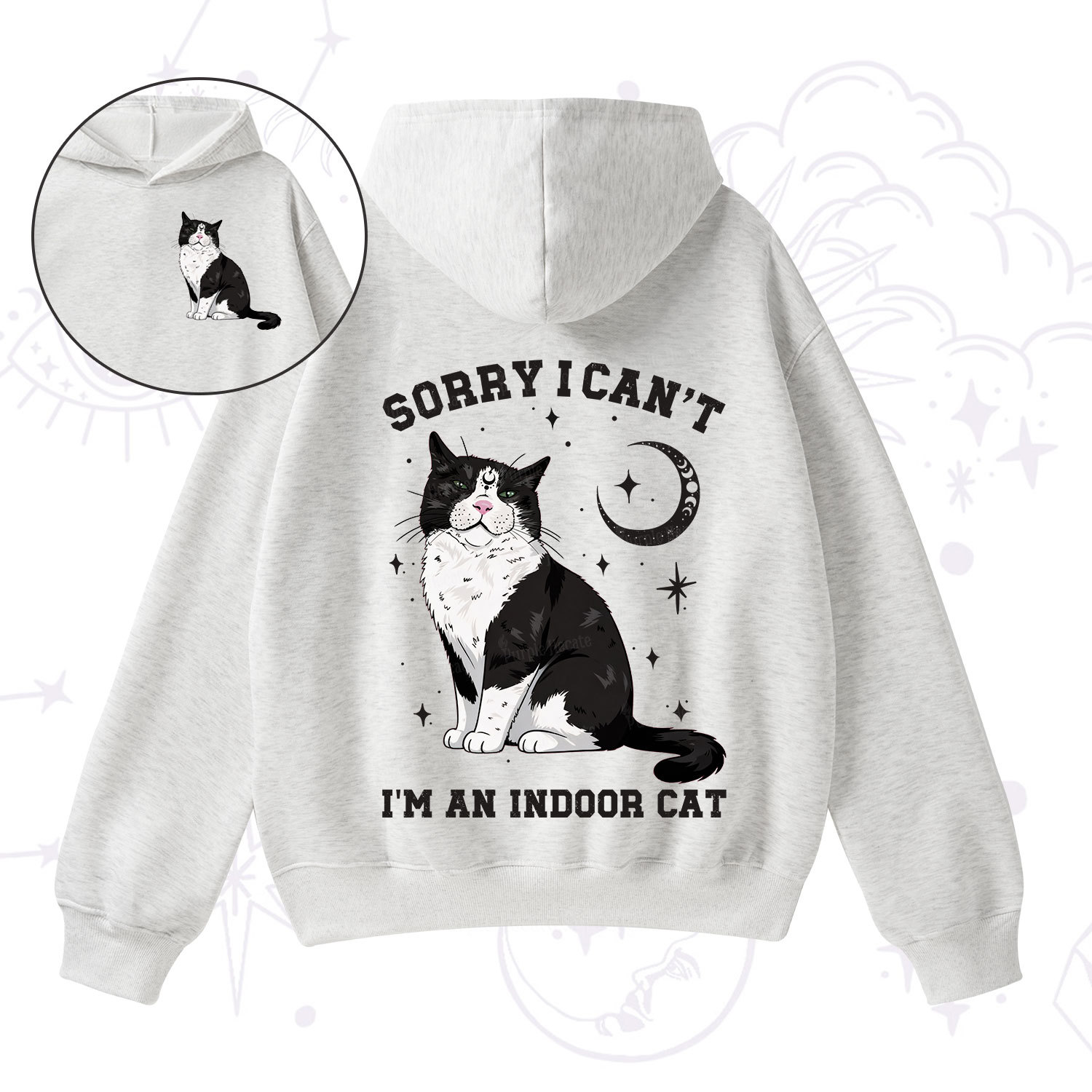 Purplehecate Sorry I Can't Go I'm an Indoor Cat Fleece Hoodie Suit