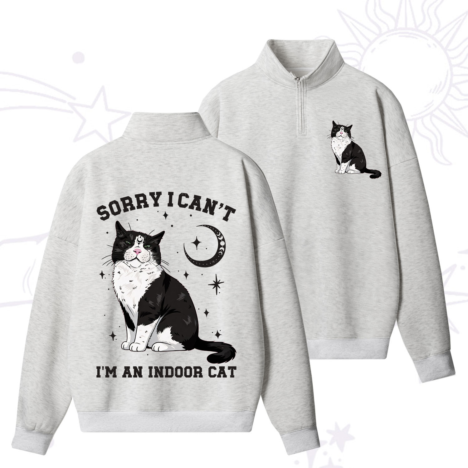 Purplehecate Sorry I Can't Go I'm an Indoor Cat Zip Fleece Sweatshirt