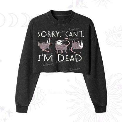 Purplehecate Funny Possum Sorry I Can't I'm Dead Cropped Washed Sweatshirt