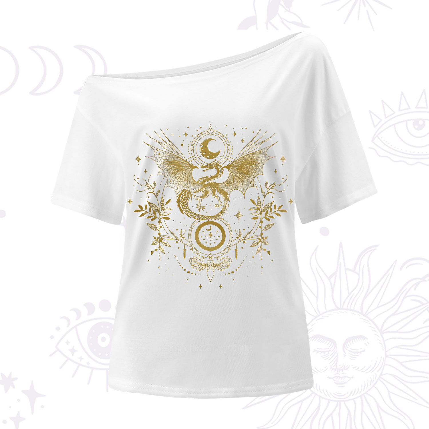 Purplehecate Celestial Dragon Moon Phase One Shoulder T-Shirt