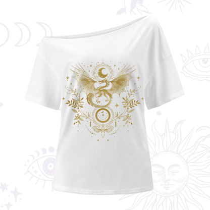 Purplehecate Celestial Dragon Moon Phase One Shoulder T-Shirt
