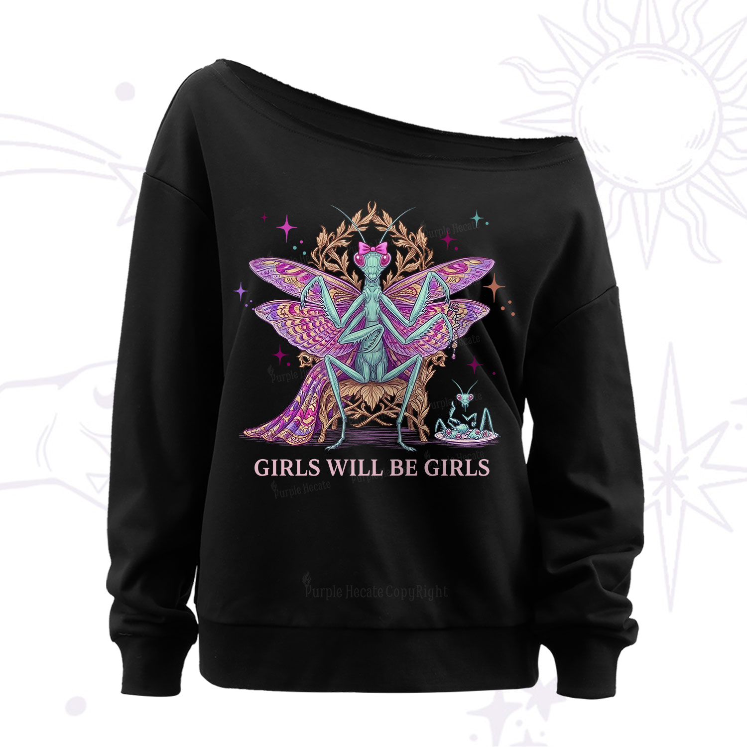 Purplehecate Girls Will Be Girls Mantis Queen Off The Shoulder Sweatshirt