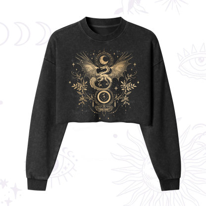 Purplehecate Celestial Dragon Moon Phase Cropped Washed Sweatshirt