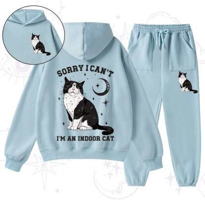 Purplehecate Sorry I Can't Go I'm an Indoor Cat Fleece Hoodie Suit