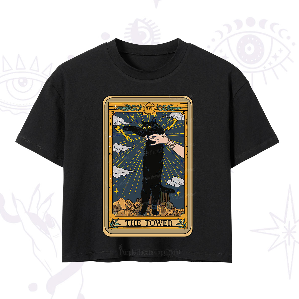 Purplehecate The Tower Cats Tarot Crop T-Shirt