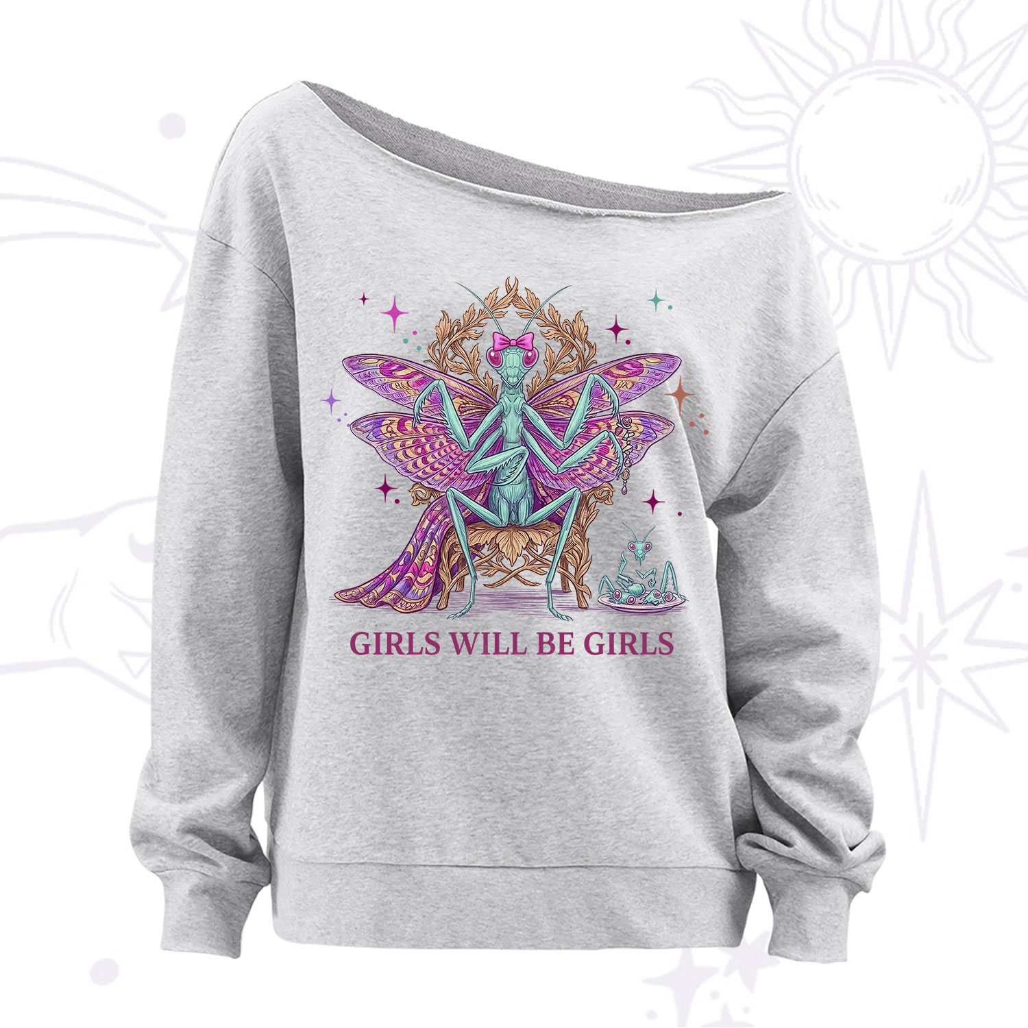 Purplehecate Girls Will Be Girls Mantis Queen Off The Shoulder Sweatshirt