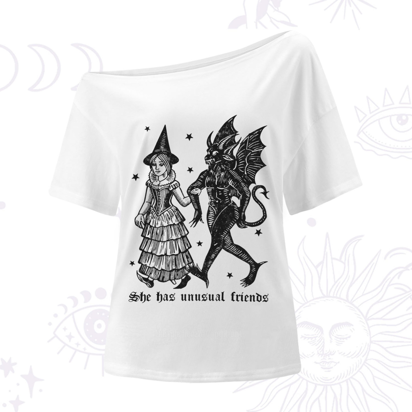 Purplehecate She Has Unusual Friends One Shoulder T-Shirt
