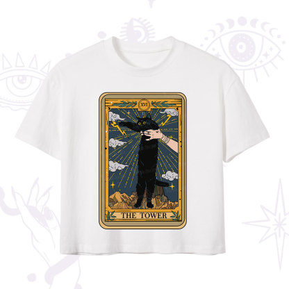 Purplehecate The Tower Cats Tarot Crop T-Shirt