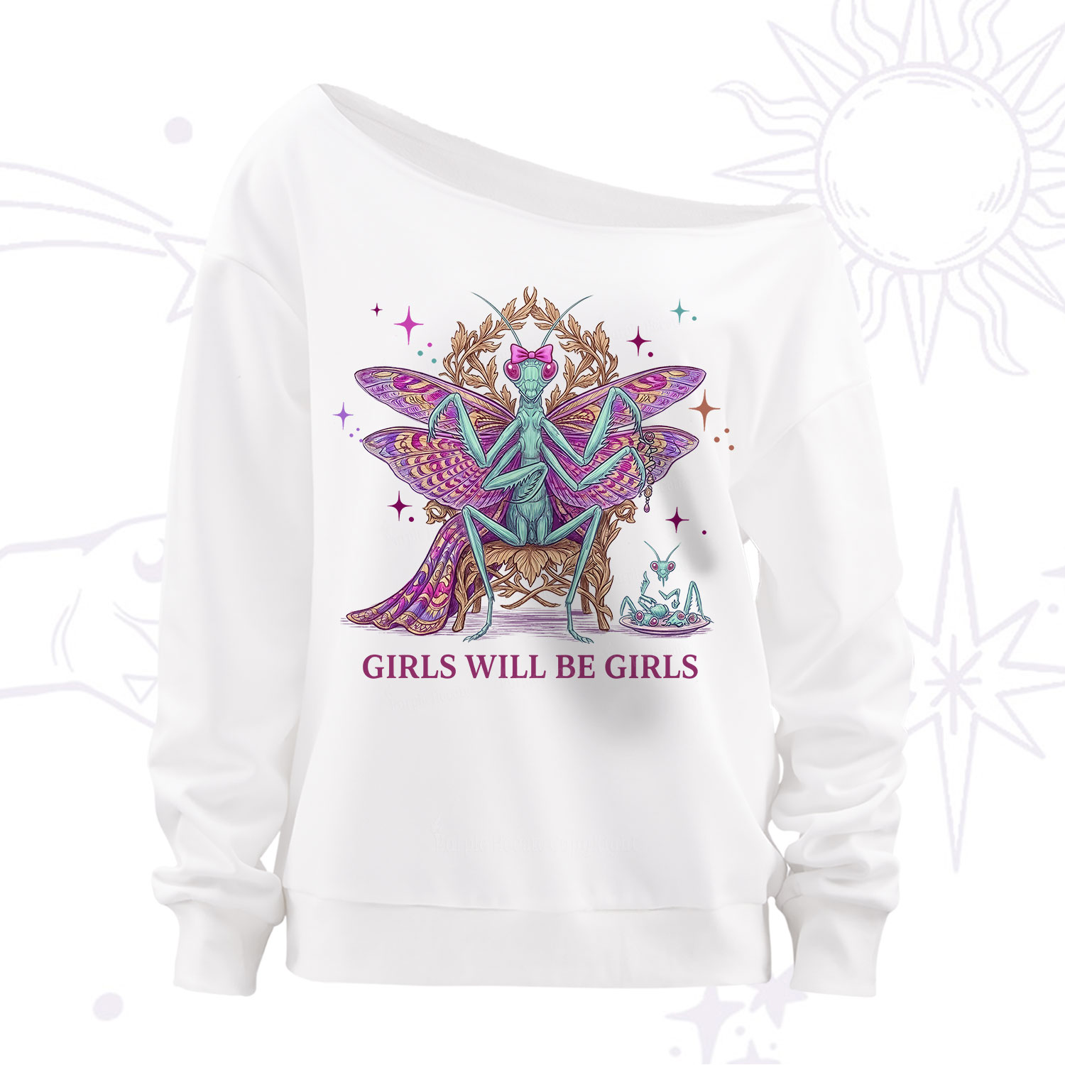 Purplehecate Girls Will Be Girls Mantis Queen Off The Shoulder Sweatshirt