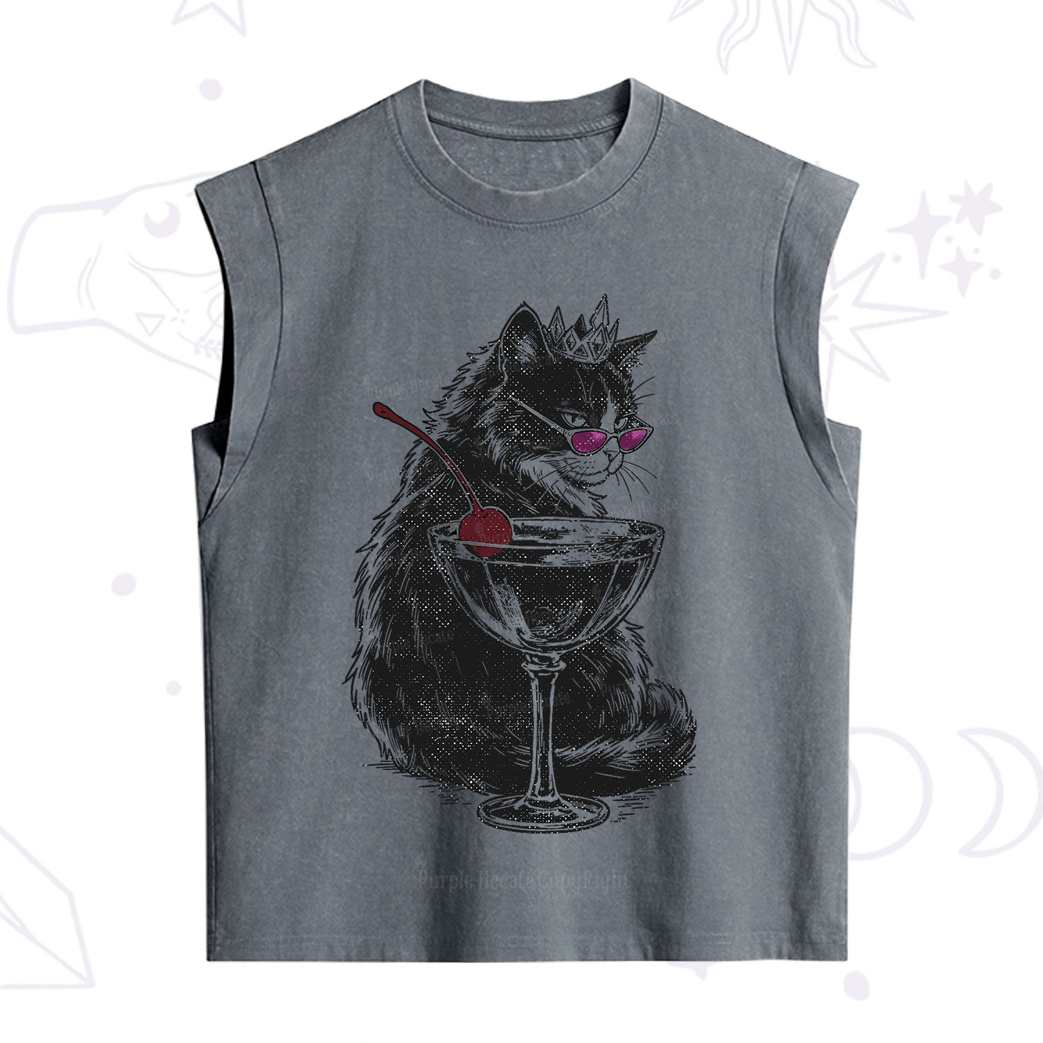 Purplehecate Martini Queen Cat Vintage Washed Tank