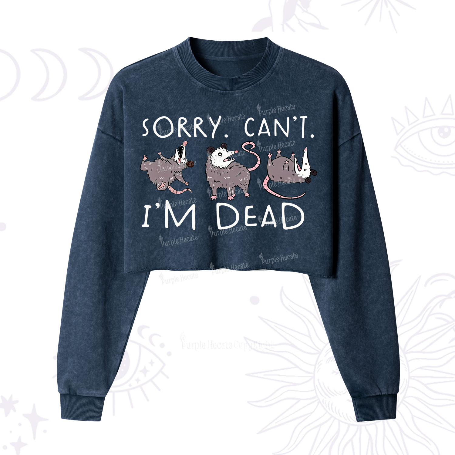 Purplehecate Funny Possum Sorry I Can't I'm Dead Cropped Washed Sweatshirt