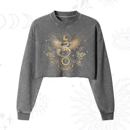 Purplehecate Celestial Dragon Moon Phase Cropped Washed Sweatshirt