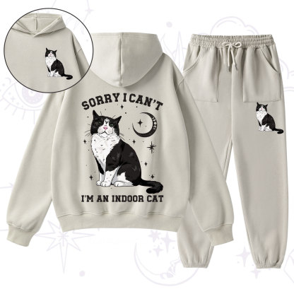 Purplehecate Sorry I Can't Go I'm an Indoor Cat Fleece Hoodie Suit