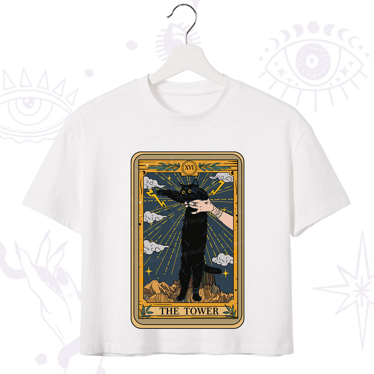 Purplehecate The Tower Cats Tarot Crop T-Shirt