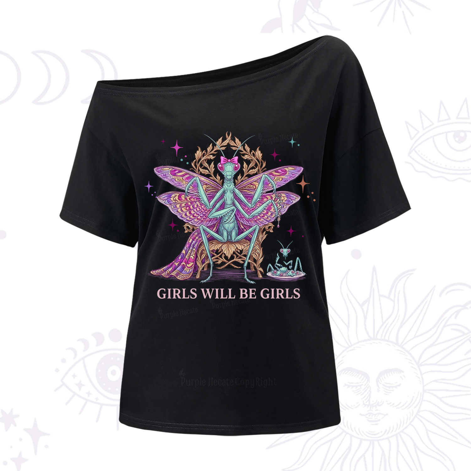 Purplehecate Girls Will Be Girls Mantis Queen One Shoulder T-Shirt