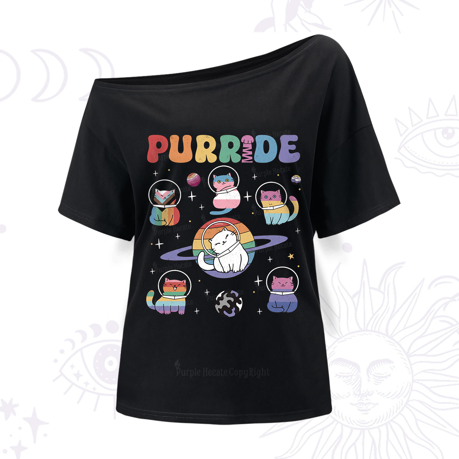 Purplehecate Purride Cat One Shoulder T-Shirt