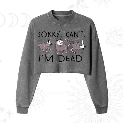 Purplehecate Funny Possum Sorry I Can't I'm Dead Cropped Washed Sweatshirt