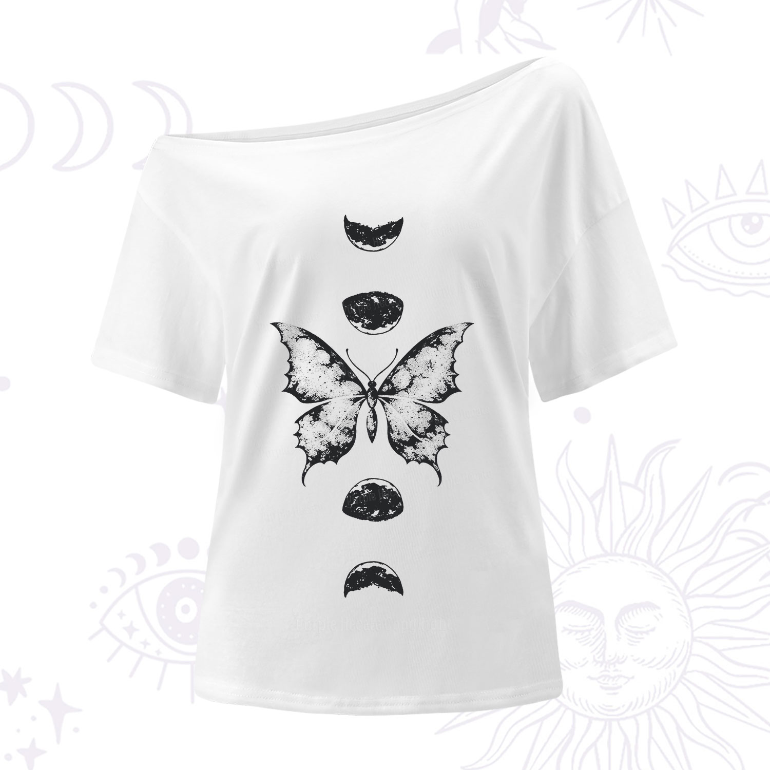 Purplehecate Lunar Butterfly Phases One Shoulder T-Shirt