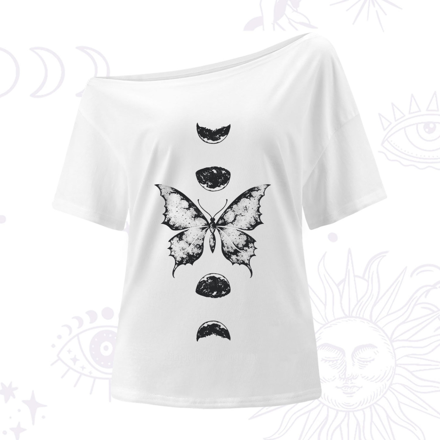 Purplehecate Lunar Butterfly Phases One Shoulder T-Shirt